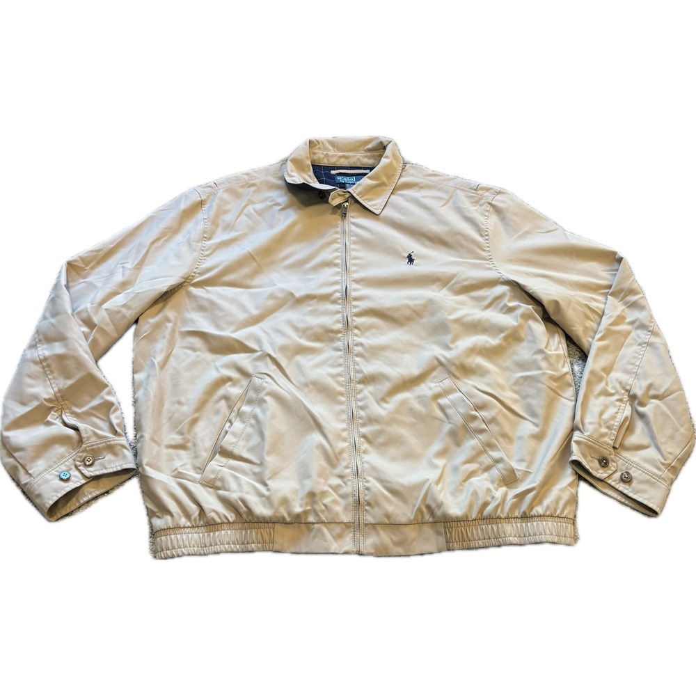 Polo Ralph Lauren Mens XL Tan Harrington Jacket Zip Up Beige Windbreaker Bomber